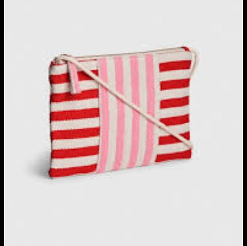 GAP Women's Pink Red & Creme Striped Canvas Zip Strappy CrossBody Bag - Picture 1 of 7